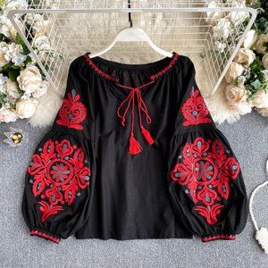 women's loose embroidered top